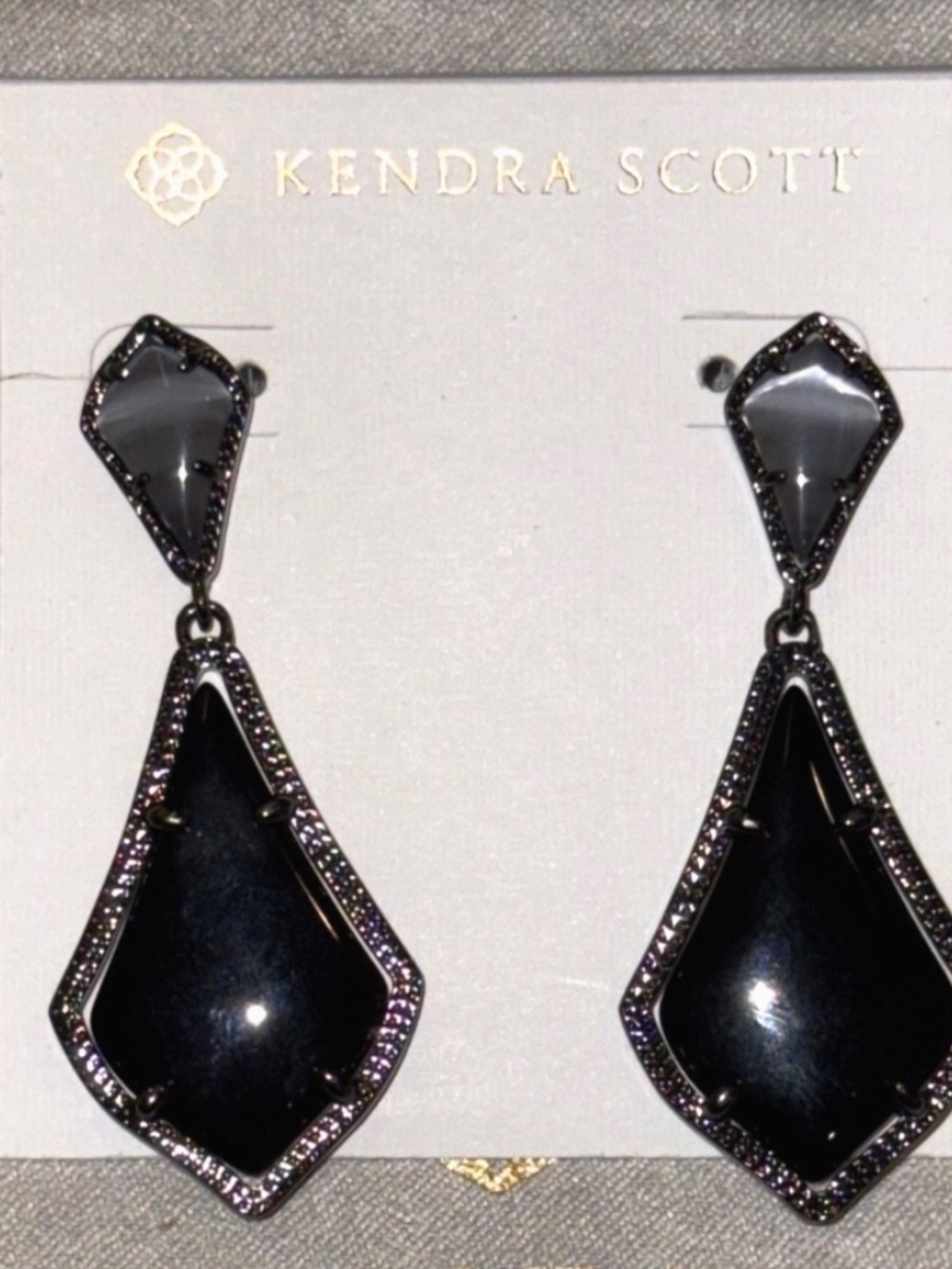 Kendra Scott Alexa Opaque Black/Slate Grey Gunmetal HIGHLY RARE Earrings NEW!